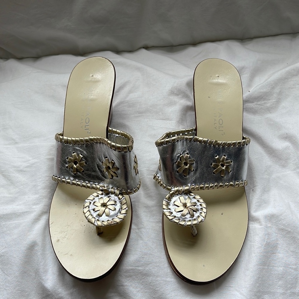 Tan, Gold, and Silver, Size 8.5 Mila Paoli sandals